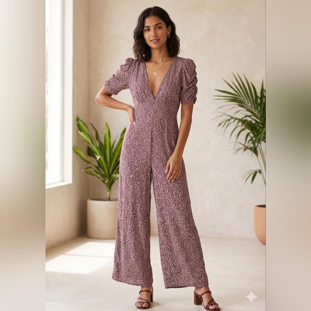 Elegant  dark burgundy Floral Jumpsuit